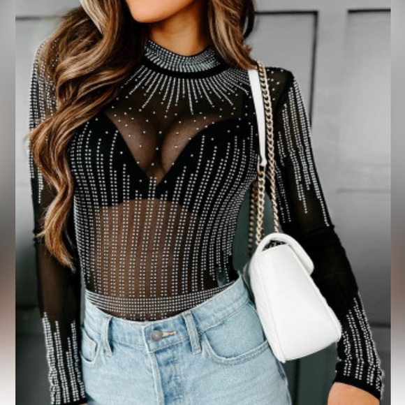 RELISTED Rhinestone Cowgirl Bodysuit Jeweled - Picture 2 of 13